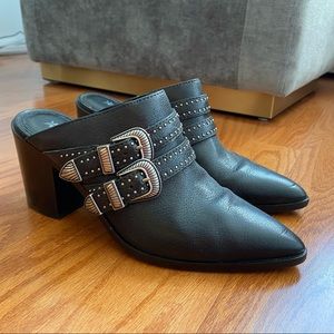 Frye Flynn Belted Mule Heels